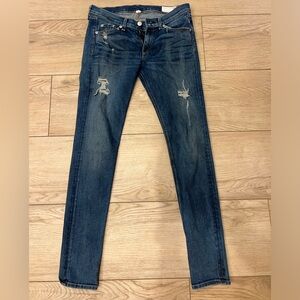 Rag and bone, distressed, skinny jeans. Size 28 but fits more like a 27.